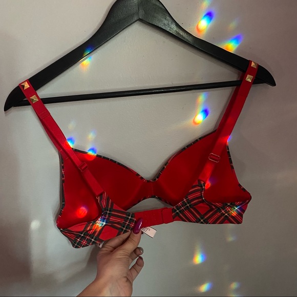 Victoria’s Secret Red Plaid Gold Studded Bra - Picture 3 of 3
